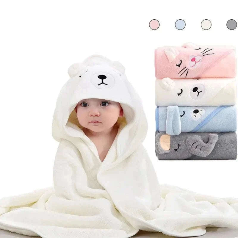 Soft Toddler Hooded Bathrobe with Cartoon Design-GRAY