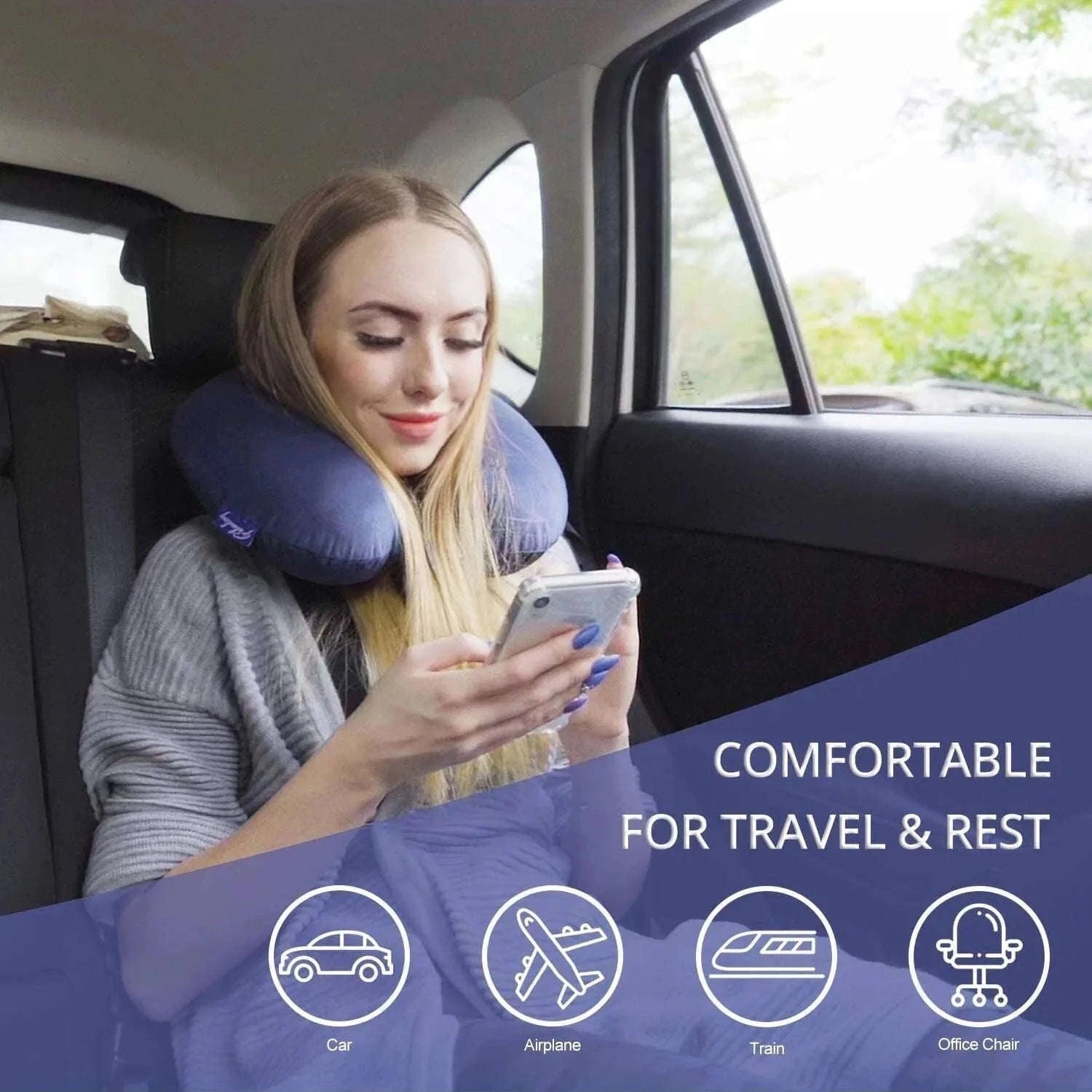 Soft Travel Pillow with Supportive Snap Strap-DARK GRAY / See below for size d