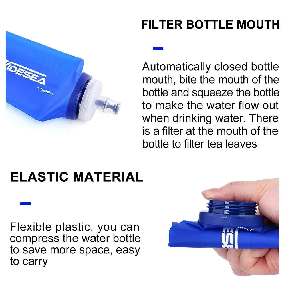 Soft Water Bottle Foldable Flask for Outdoor Sports-Blue
