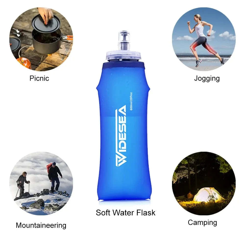 Soft Water Bottle Foldable Flask for Outdoor Sports-Blue