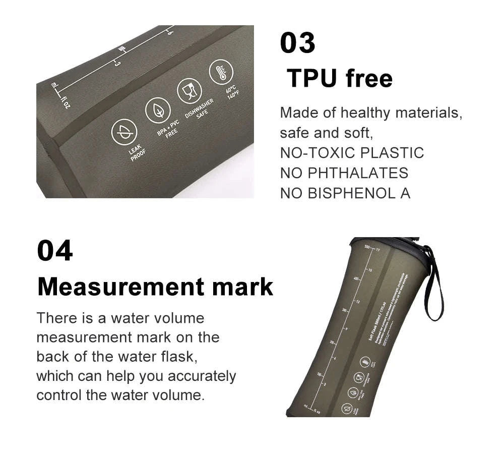 Soft Water Bottle Foldable Flask for Outdoor Sports-Blue
