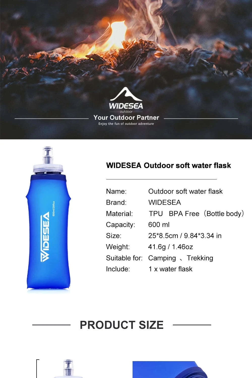 Soft Water Bottle Foldable Flask for Outdoor Sports-Blue