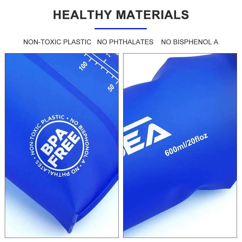 Soft Water Bottle Foldable Flask for Outdoor Sports-Blue