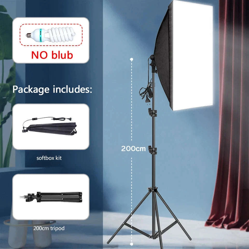 Softbox Lighting Kit with Tripod and E27 Bulb for Photo Studio-NO Bulb 200CM tripod / spain