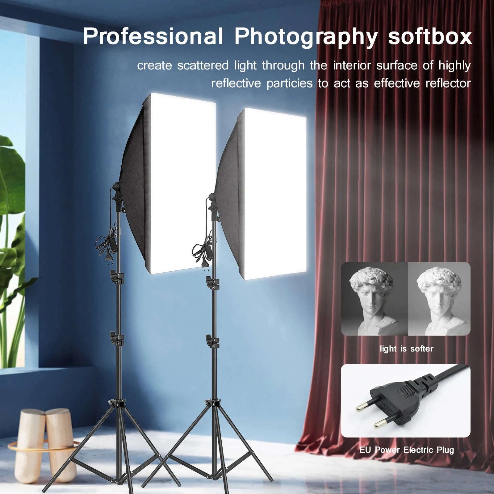 Softbox Lighting Kit with Tripod and E27 Bulb for Photo Studio-NO Bulb 200CM tripod / spain