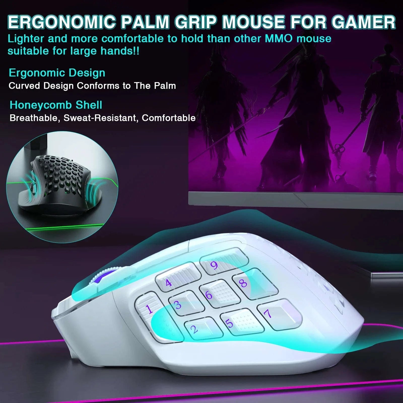 SOLAKAKA SM809 Pro Wireless MMO Gaming Mouse-White Tri-mode / CHINA
