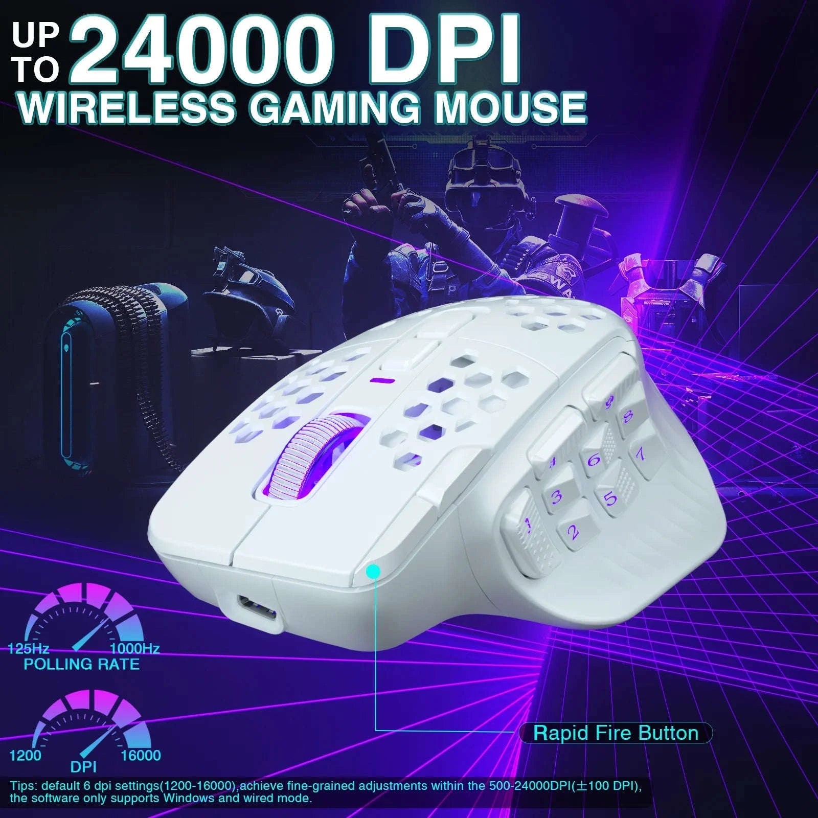 SOLAKAKA SM809 Pro Wireless MMO Gaming Mouse-White Tri-mode / CHINA