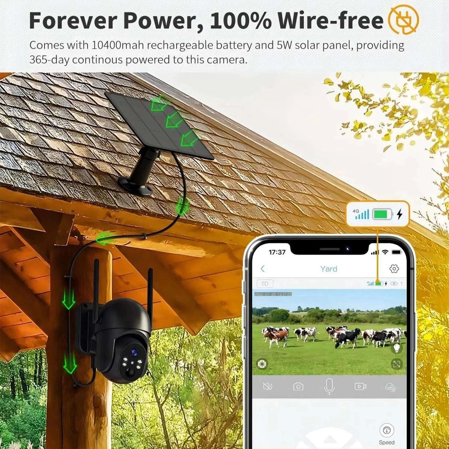 Solar 4G LTE Outdoor Security Camera with 2K Live View & Night Vision-United States