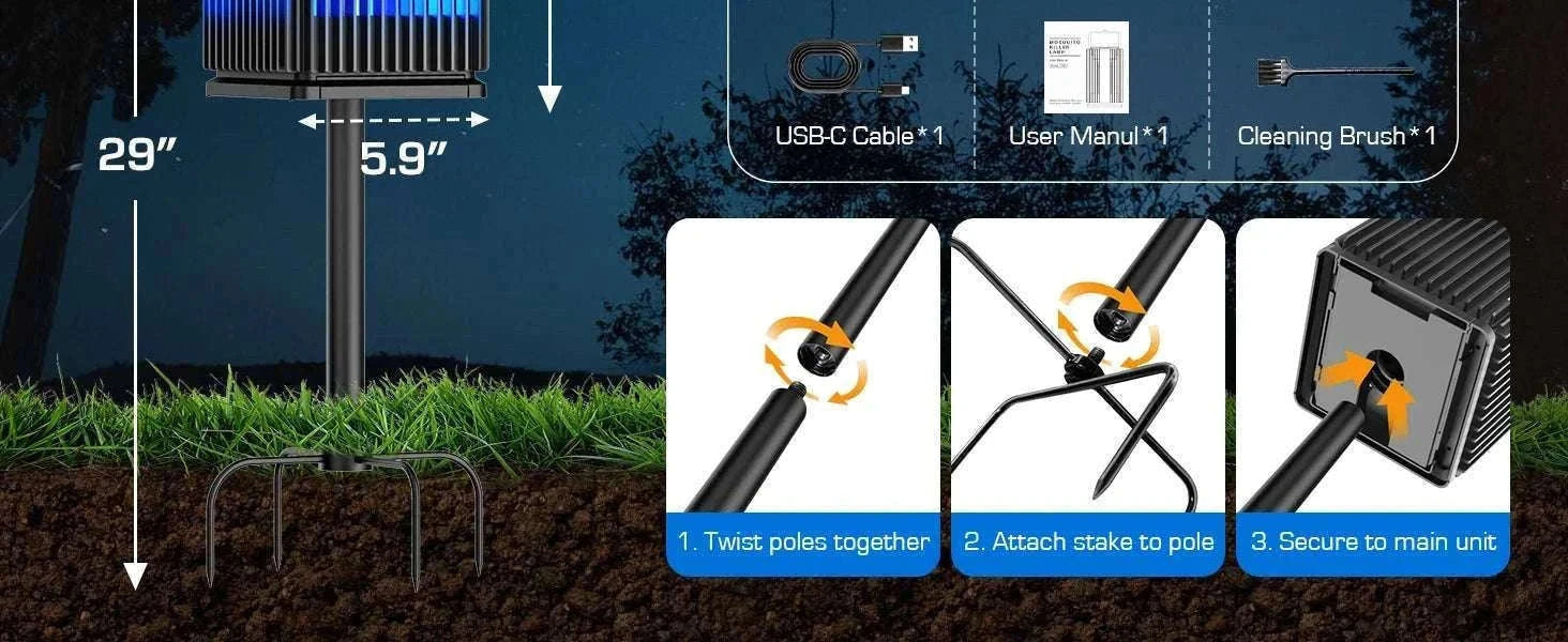 Solar Bug Zapper Outdoor 4200V Mosquito Killer with USB-C Charging-black / Blue / United States