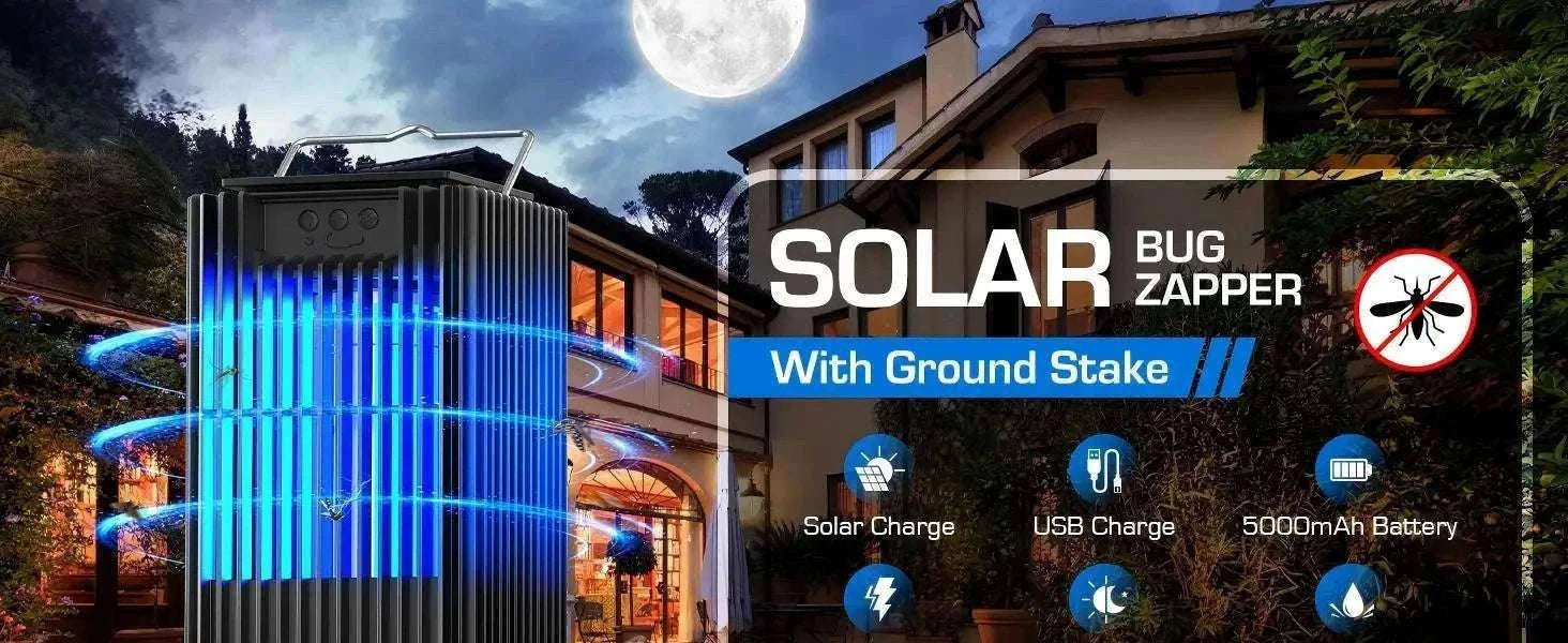Solar Bug Zapper Outdoor 4200V Mosquito Killer with USB-C Charging-black / Blue / United States