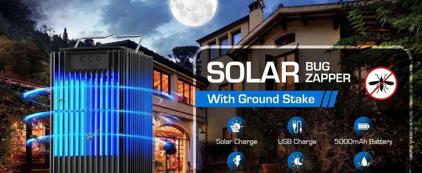 Solar Bug Zapper Outdoor 4200V Mosquito Killer with USB-C Charging-black / Blue / United States