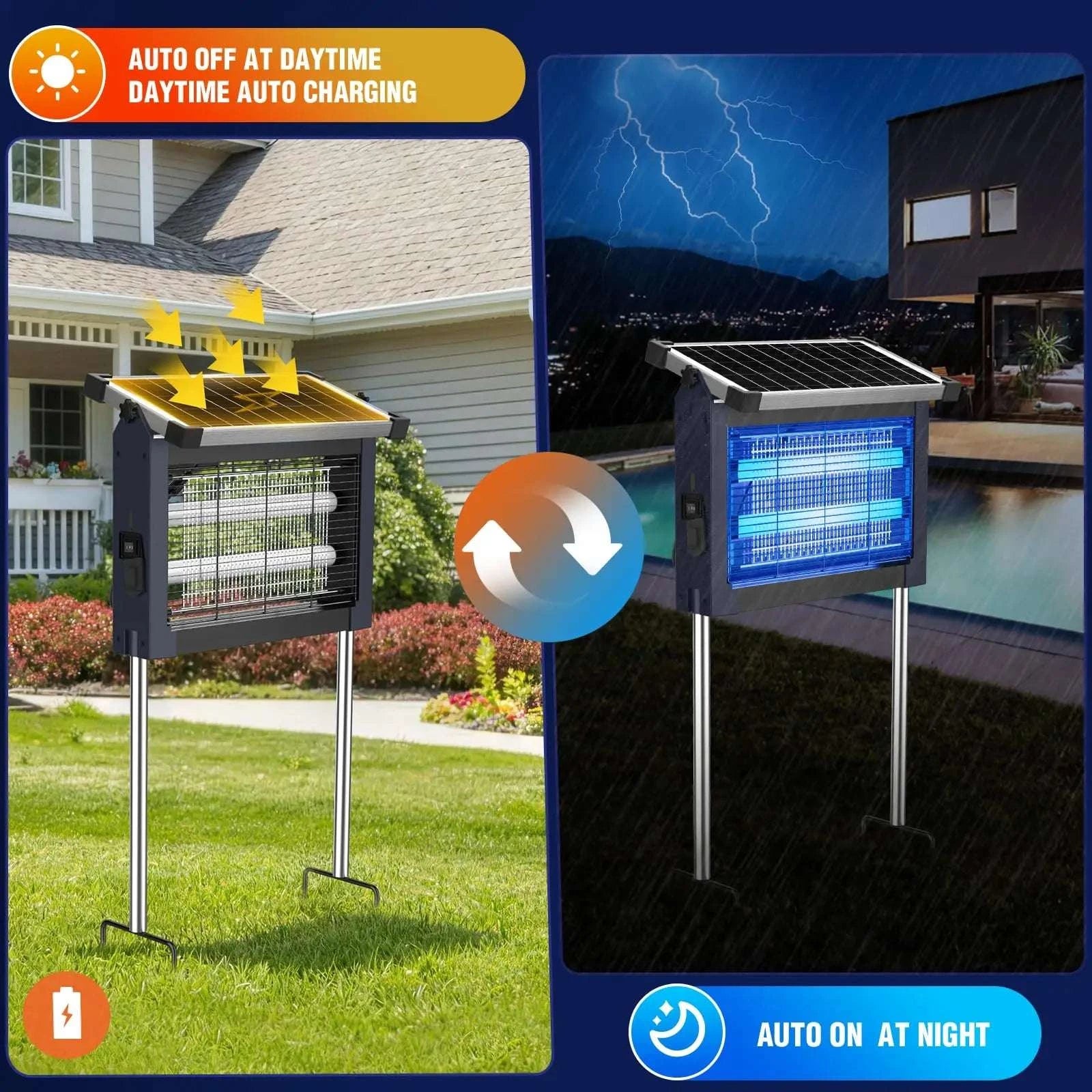 Solar Bug Zapper Outdoor 4500V Mosquito Killer with Auto Sensor-black / Blue / United States