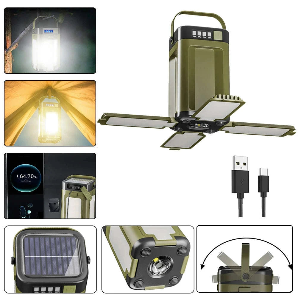 Solar Camping Lantern Foldable Rechargeable Waterproof Flashlight-United States