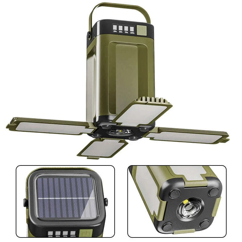 Solar Camping Lantern Foldable Rechargeable Waterproof Flashlight-United States
