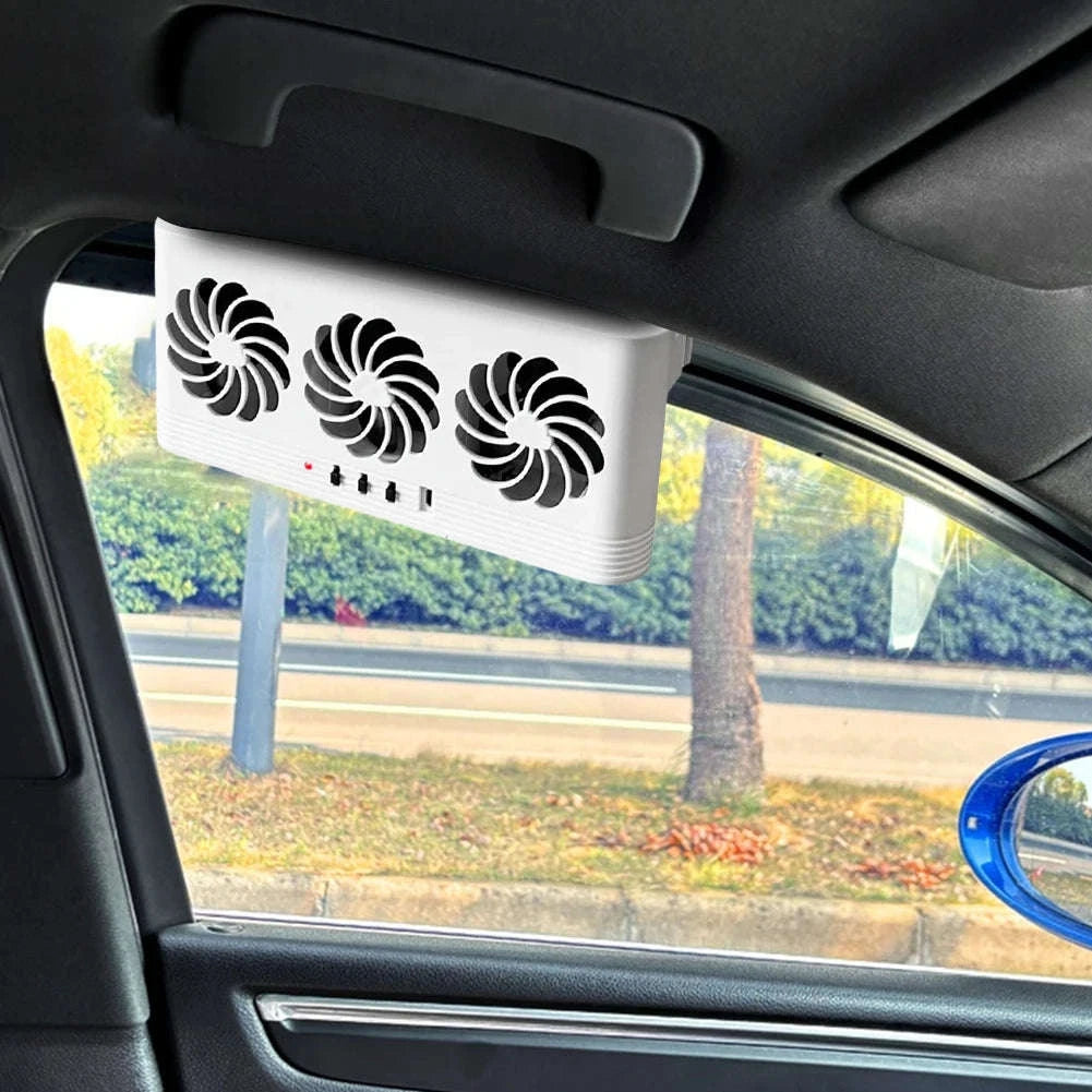 Solar Car Exhaust Fan with 3 Air Outlets and USB Power-Black / United States