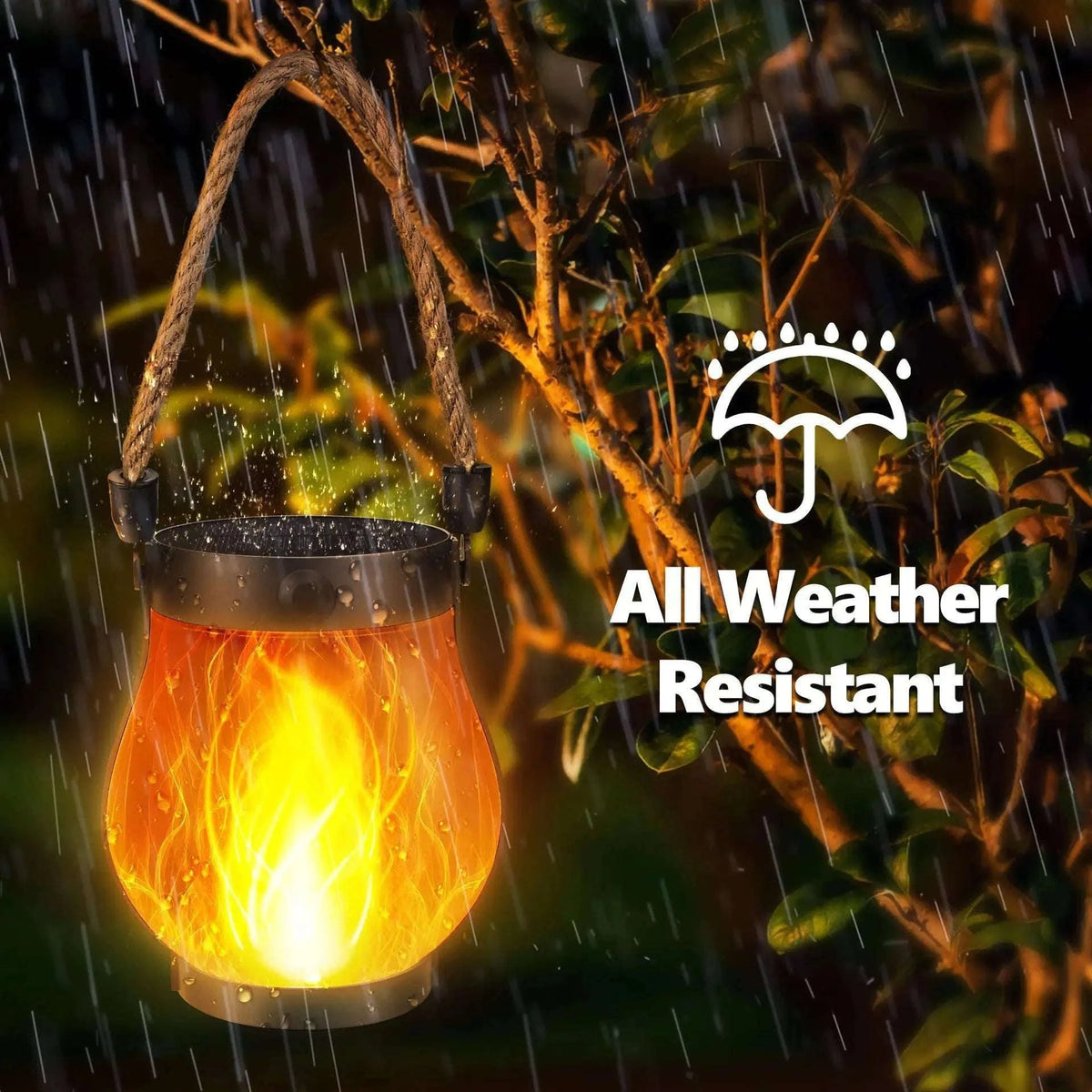 Solar Flame Rope Lantern Type-C Fast Charging Waterproof Hanging Lamp-1Pc