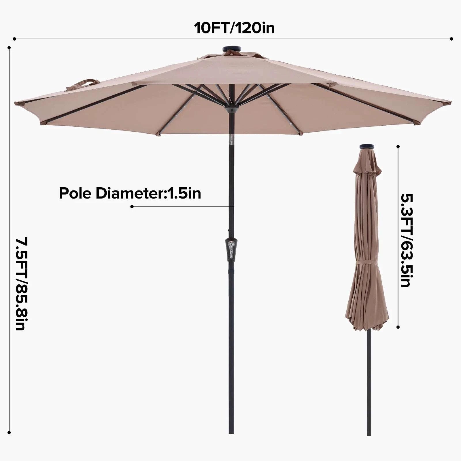 Solar LED Patio Umbrella with Tilt & Crank, 32 Lights Outdoor Shade-RED / United States