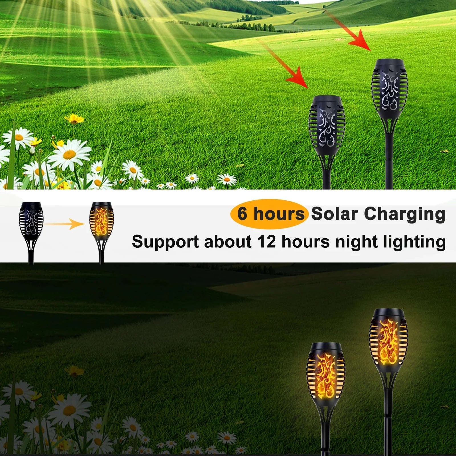 Solar Lights Outdoor LED Torch Lights with Flickering Flame-12Pack / United States