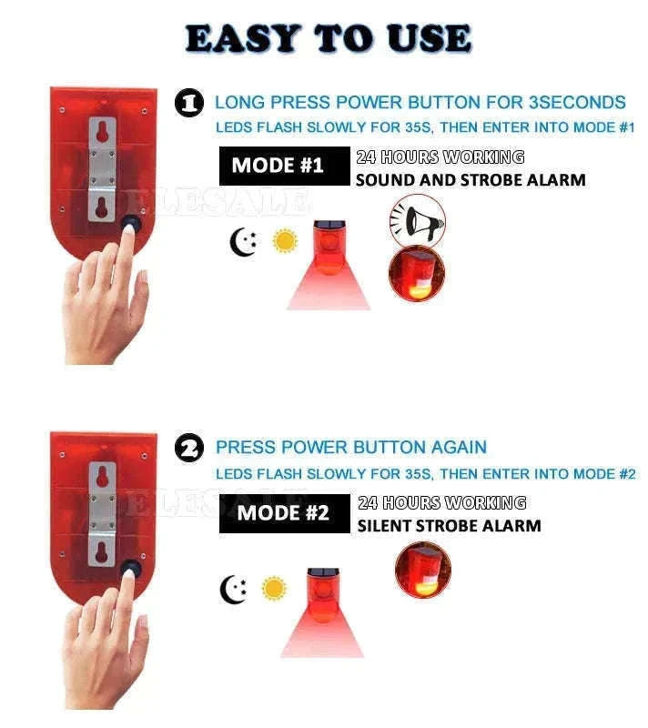 Solar Motion Sensor Alarm with 110dB Siren and Strobe Light-Orange