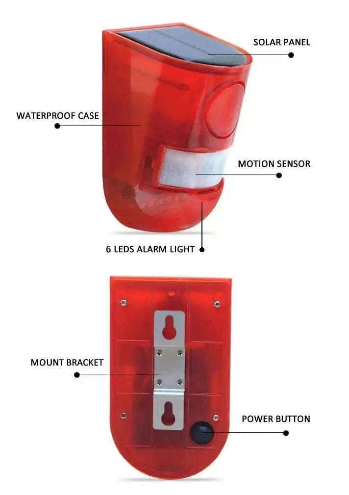 Solar Motion Sensor Alarm with 110dB Siren and Strobe Light-Orange