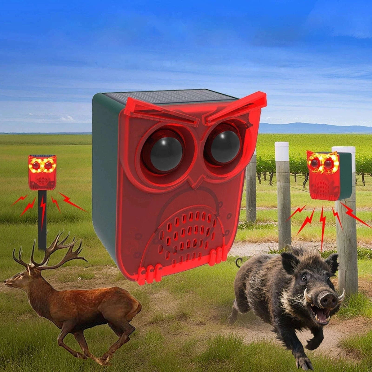 Solar Motion Sensor Alarm with Dog Barking & Gunshot Sounds-Red