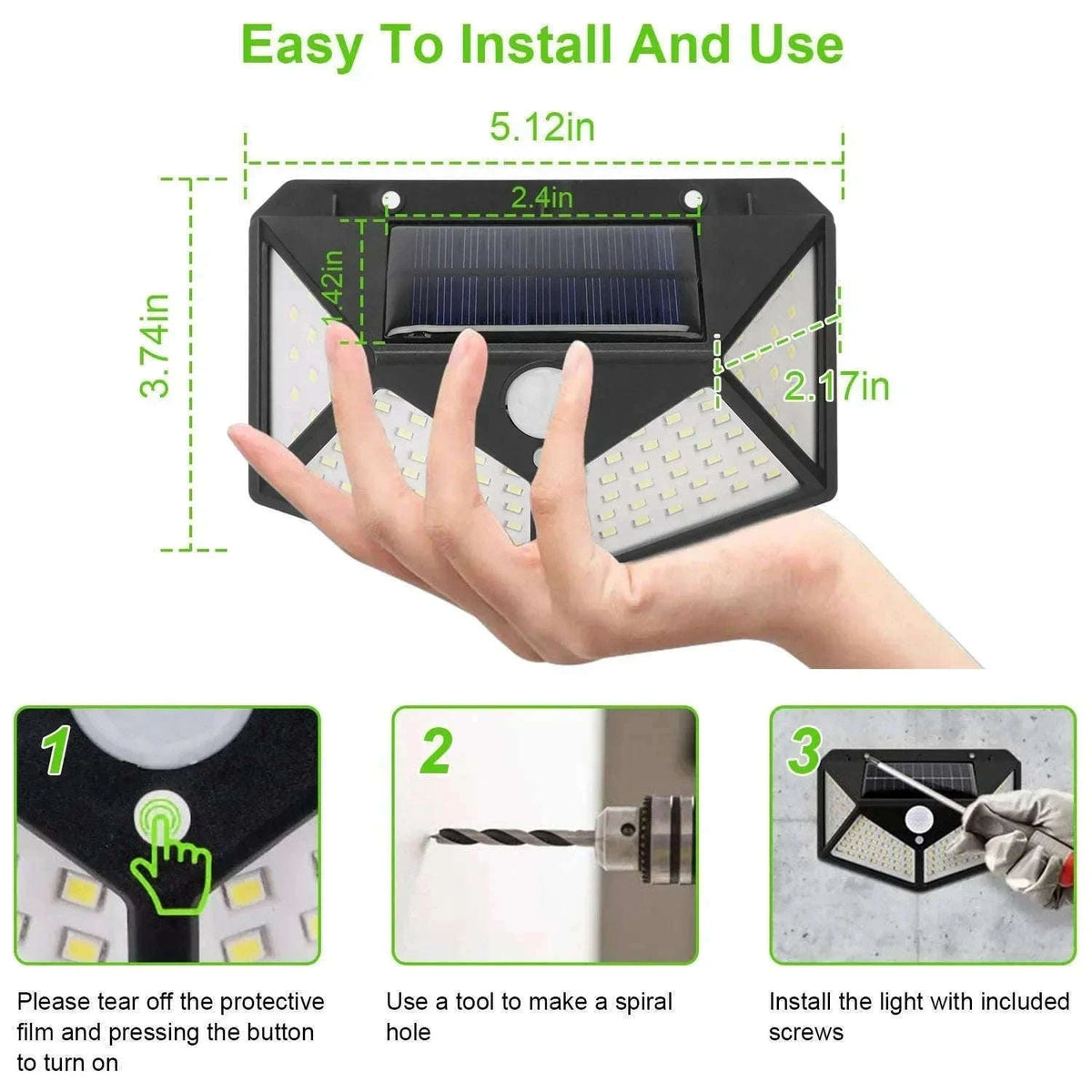 Solar Motion Sensor Lamp for Outdoor Spaces-100 LED