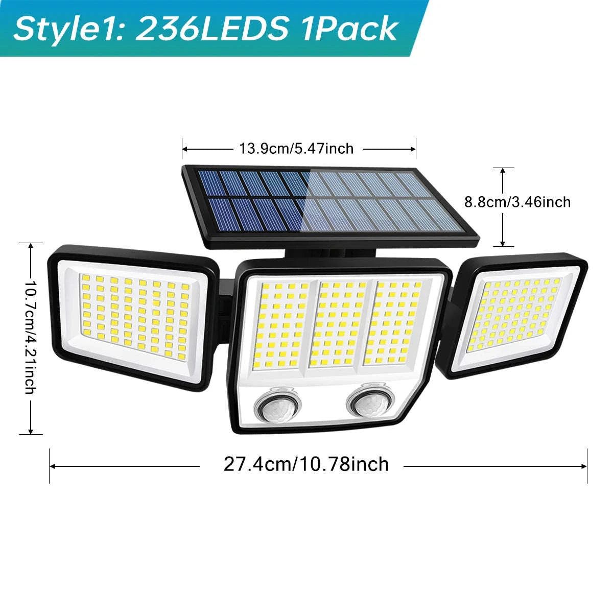 Solar Motion Sensor Light with Adjustable Heads and Wide Coverage-1pcs Style1