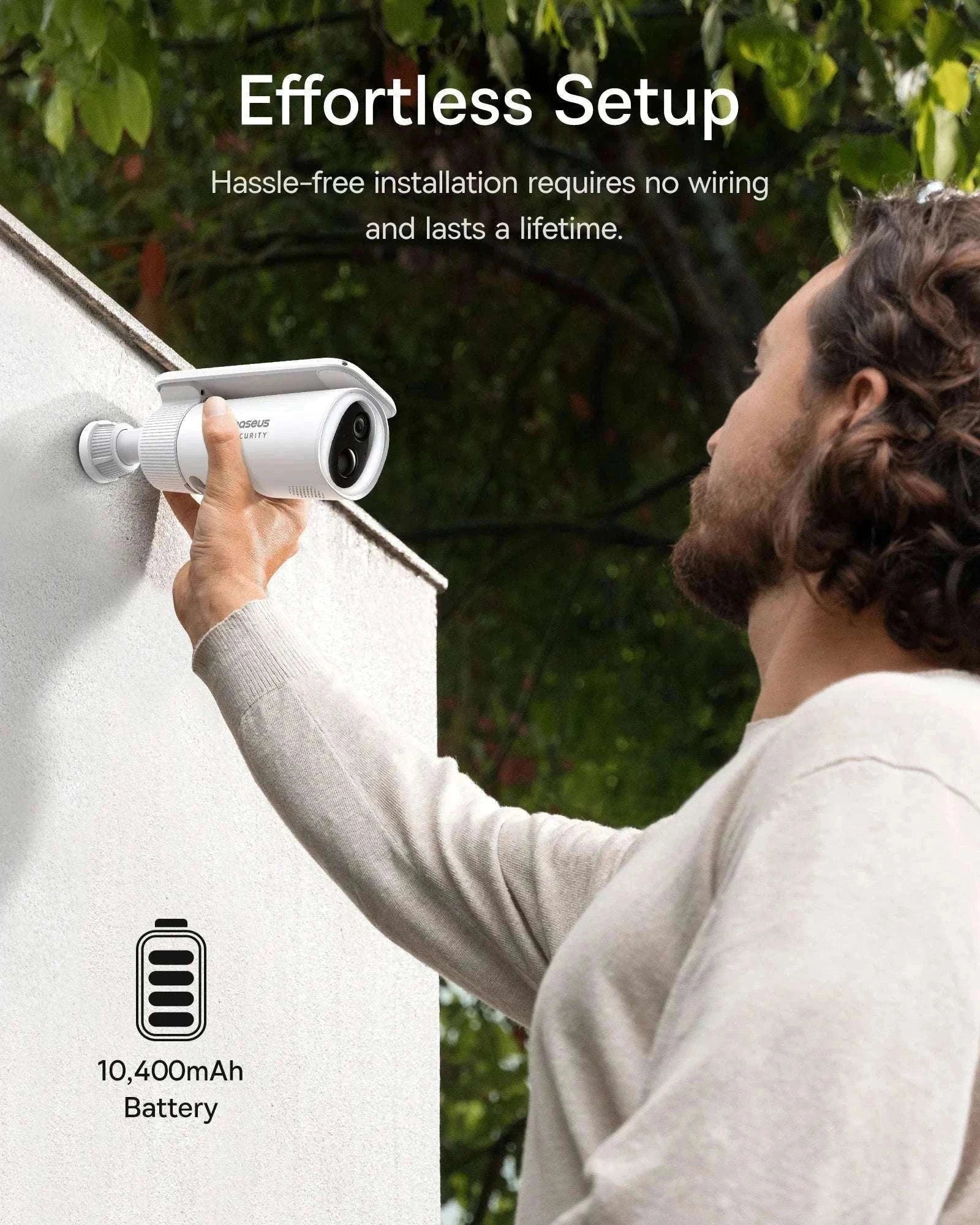Solar Outdoor Security Camera 2K WiFi 145° Wide-Angle Night Vision-White