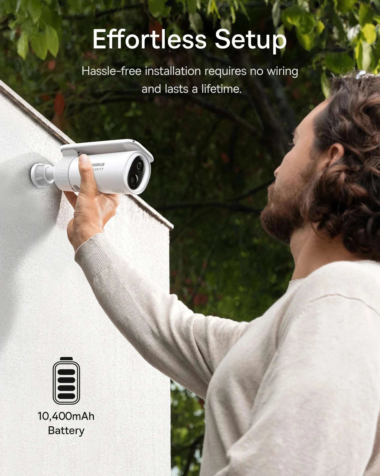 Solar Outdoor Security Camera 2K WiFi 145° Wide-Angle Night Vision-White