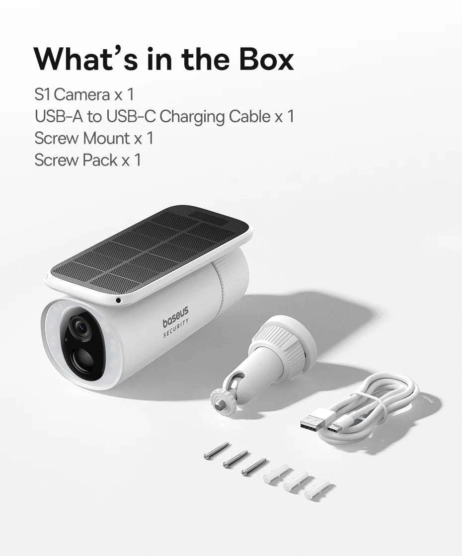 Solar Outdoor Security Camera 2K WiFi 145° Wide-Angle Night Vision-White