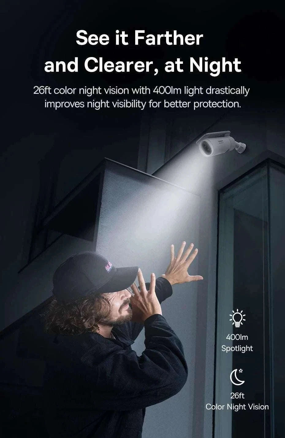 Solar Outdoor Security Camera 2K WiFi 145° Wide-Angle Night Vision-White