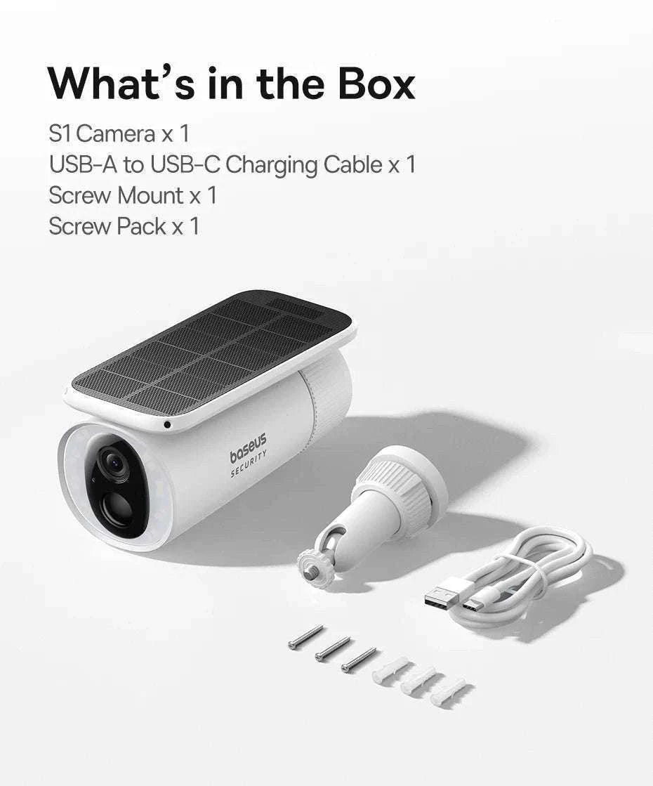 Solar Outdoor Security Camera 2K WiFi 145° Wide-Angle Night Vision-White