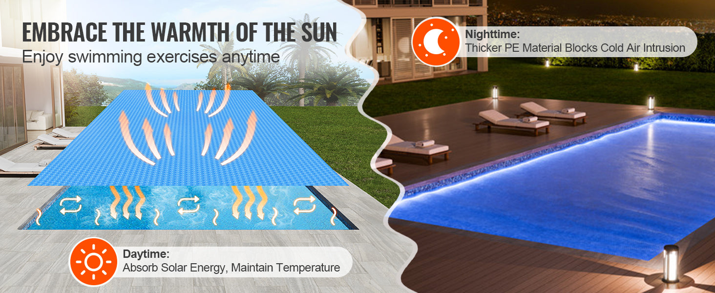 SucceBuy Solar Pool Cover Rectangle Solar Blanket for Pools Inground Above Ground Swimming Pool Solar Cover 12 mil Solar Covers