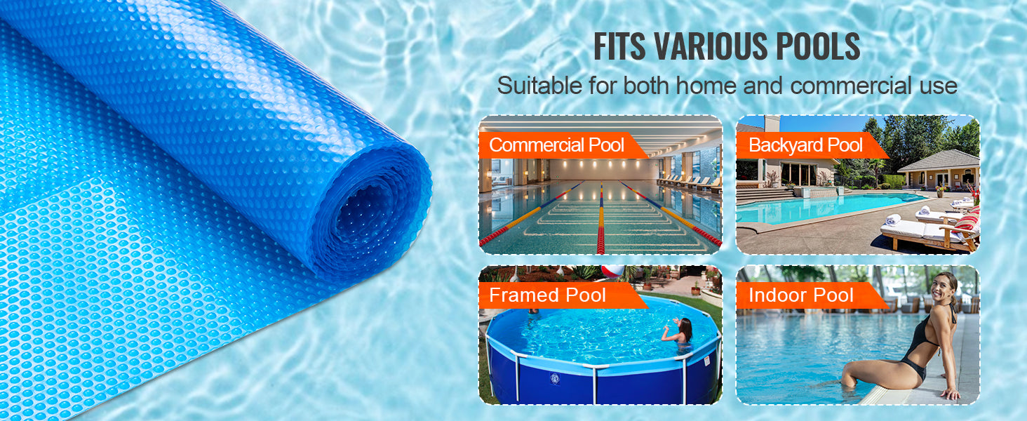 SucceBuy Solar Pool Cover Rectangle Solar Blanket for Pools Inground Above Ground Swimming Pool Solar Cover 12 mil Solar Covers
