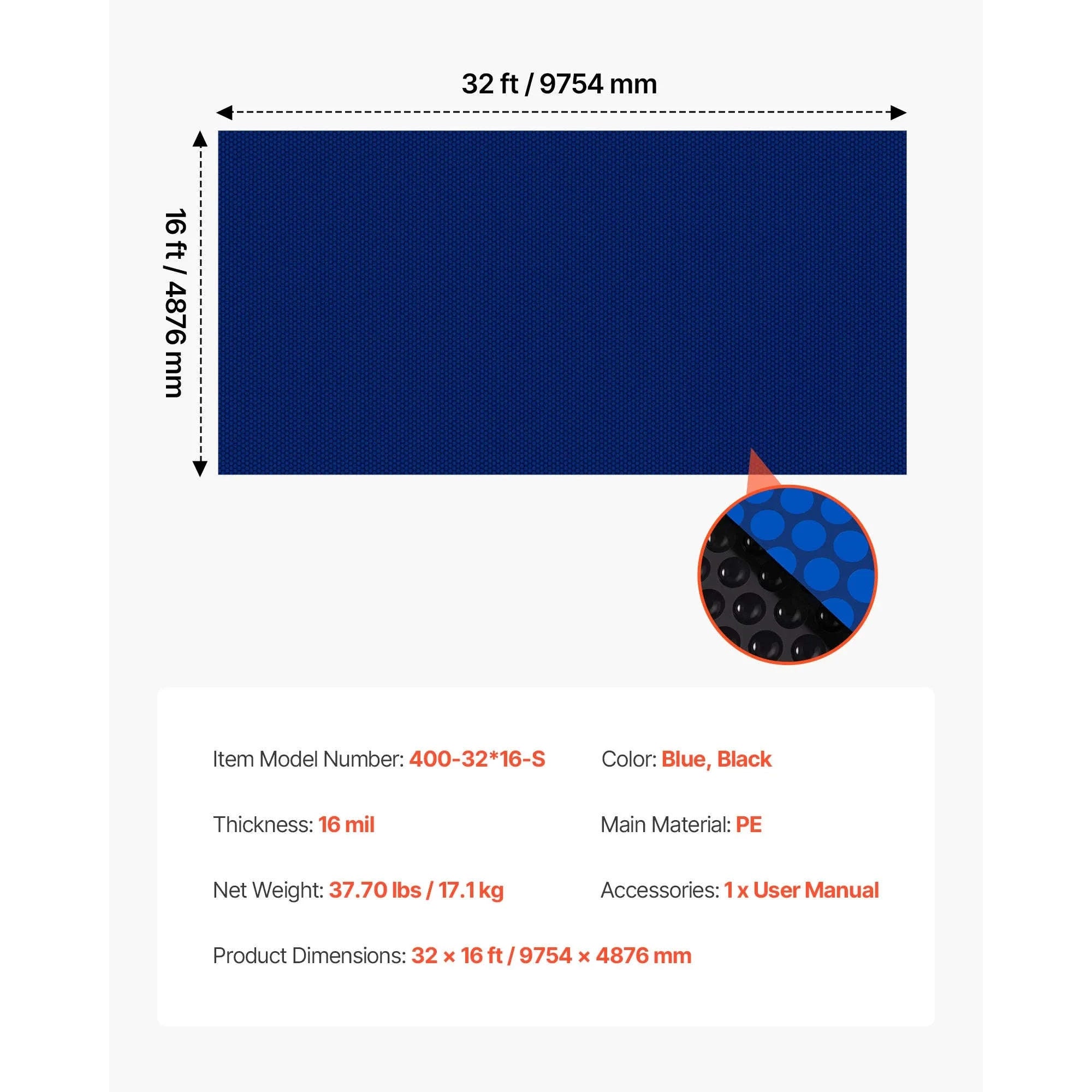 Solar Pool Cover with Bubble PE Material-18ft 16mil / United States