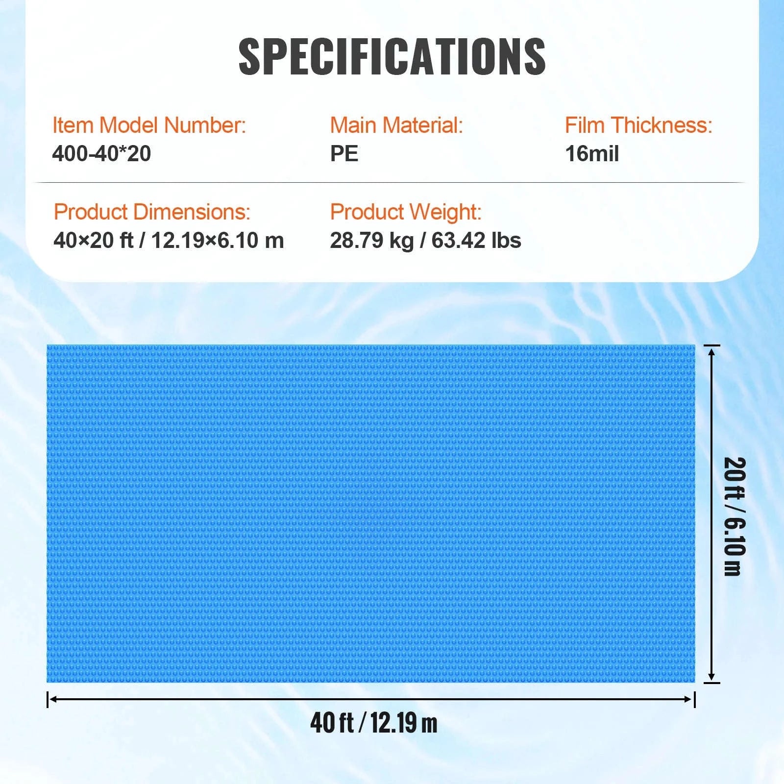Solar Pool Cover with Bubble PE Material-18ft 16mil / United States