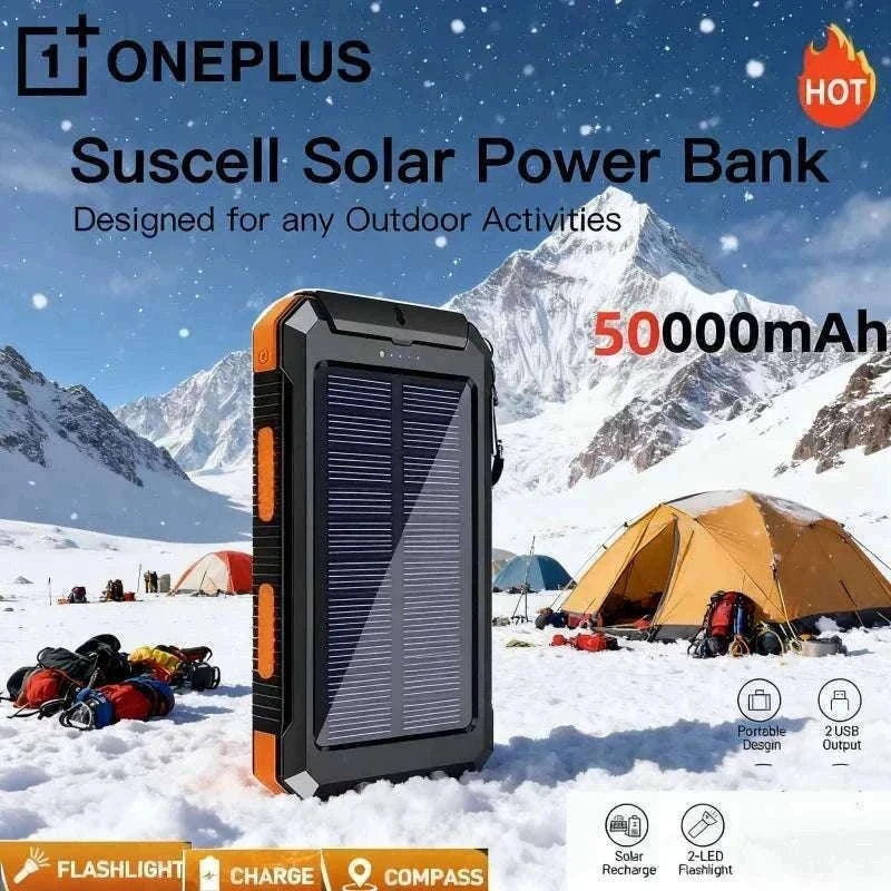 Solar Power Bank with Fast Charging and Emergency LED Light-Blue 20000mAh
