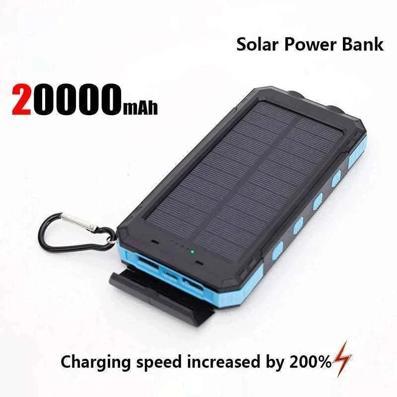 Solar Power Bank with Fast Charging and Emergency LED Light-Blue 20000mAh