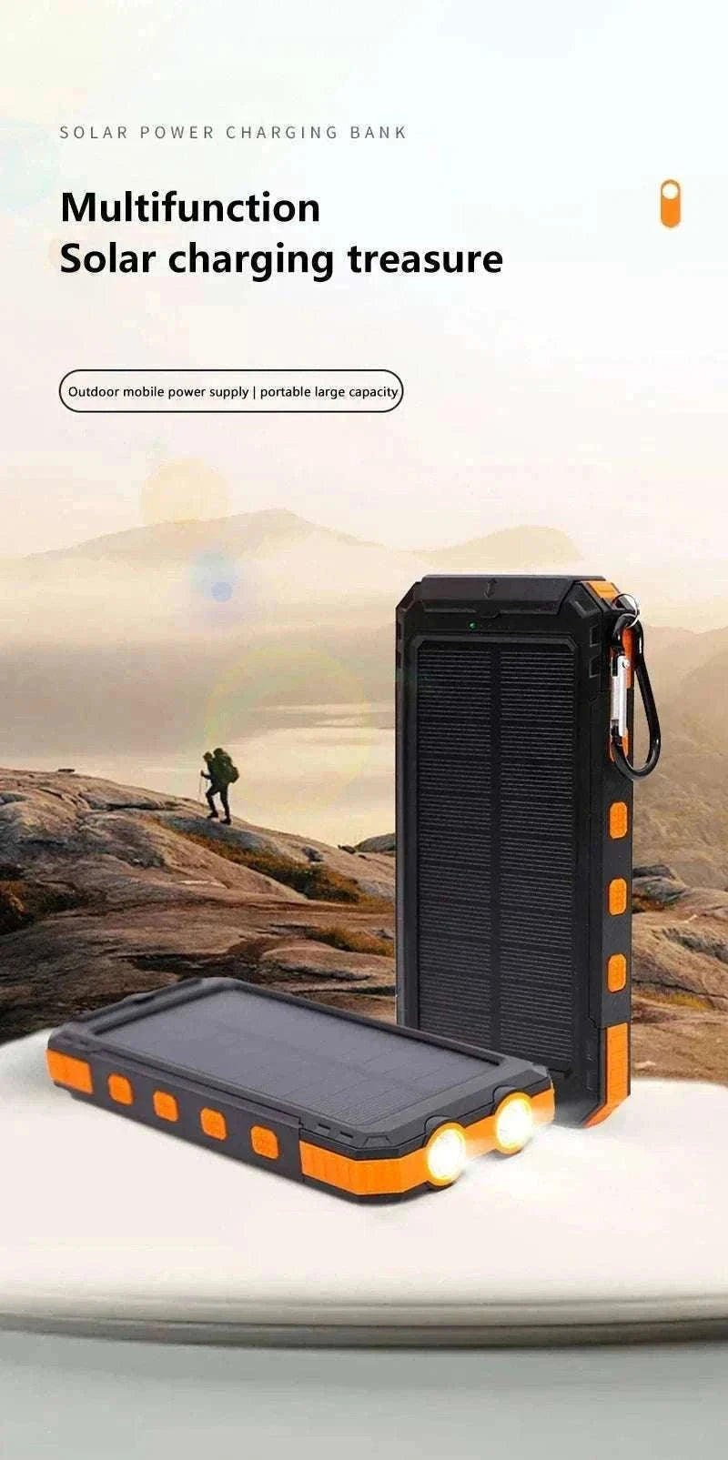 Solar Power Bank with Fast Charging and Emergency LED Light-Blue 20000mAh