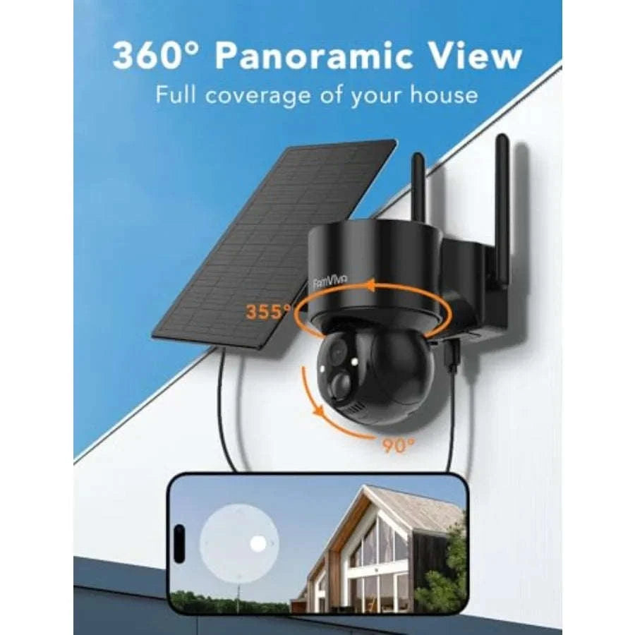 Solar-Powered 2K Wireless PTZ Outdoor Security Camera-United States / Black