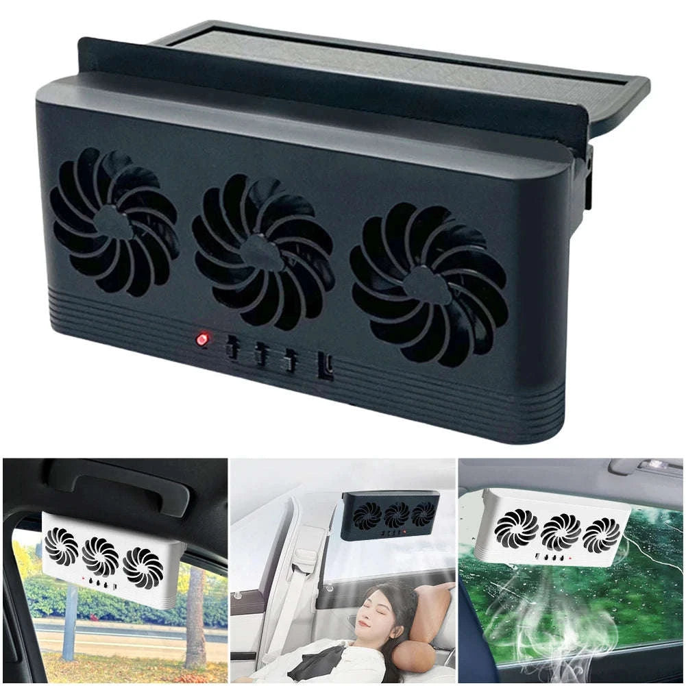 Solar Powered Car Exhaust Fan for Fresh Air and Cooling-Black / United States