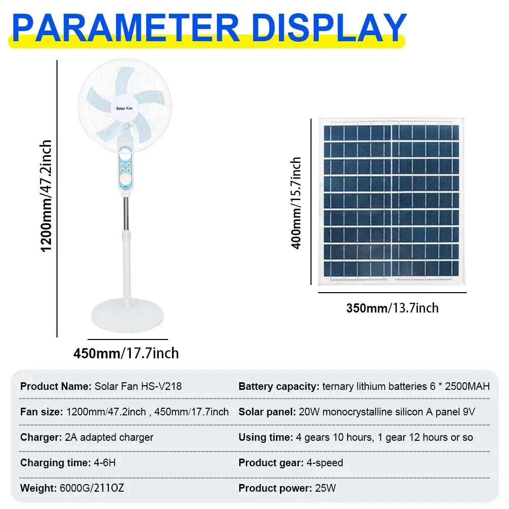 Solar Powered Floor Fan with Remote, 12H Runtime & LED Light-solar fan