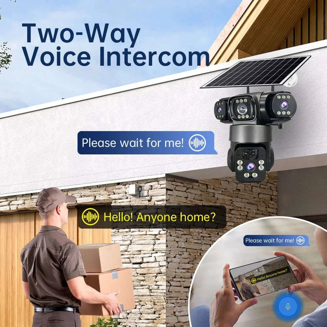 Solar PTZ Security Camera with Triple Lens and Triple Screens-4G Sim Cam 256g Card