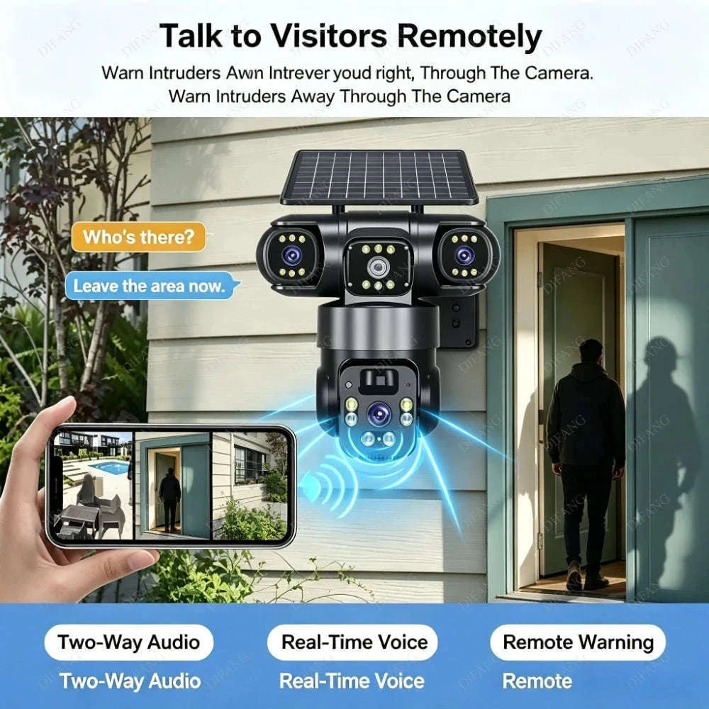 Solar PTZ Security Camera with Triple Lens and Triple Screens-4G Sim Cam 256g Card