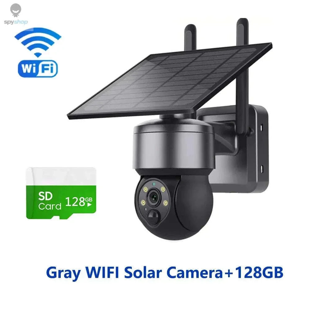 Solar Security Camera 4G/WiFi Outdoor PTZ with Audio-Gray WIFI Cam / CHINA