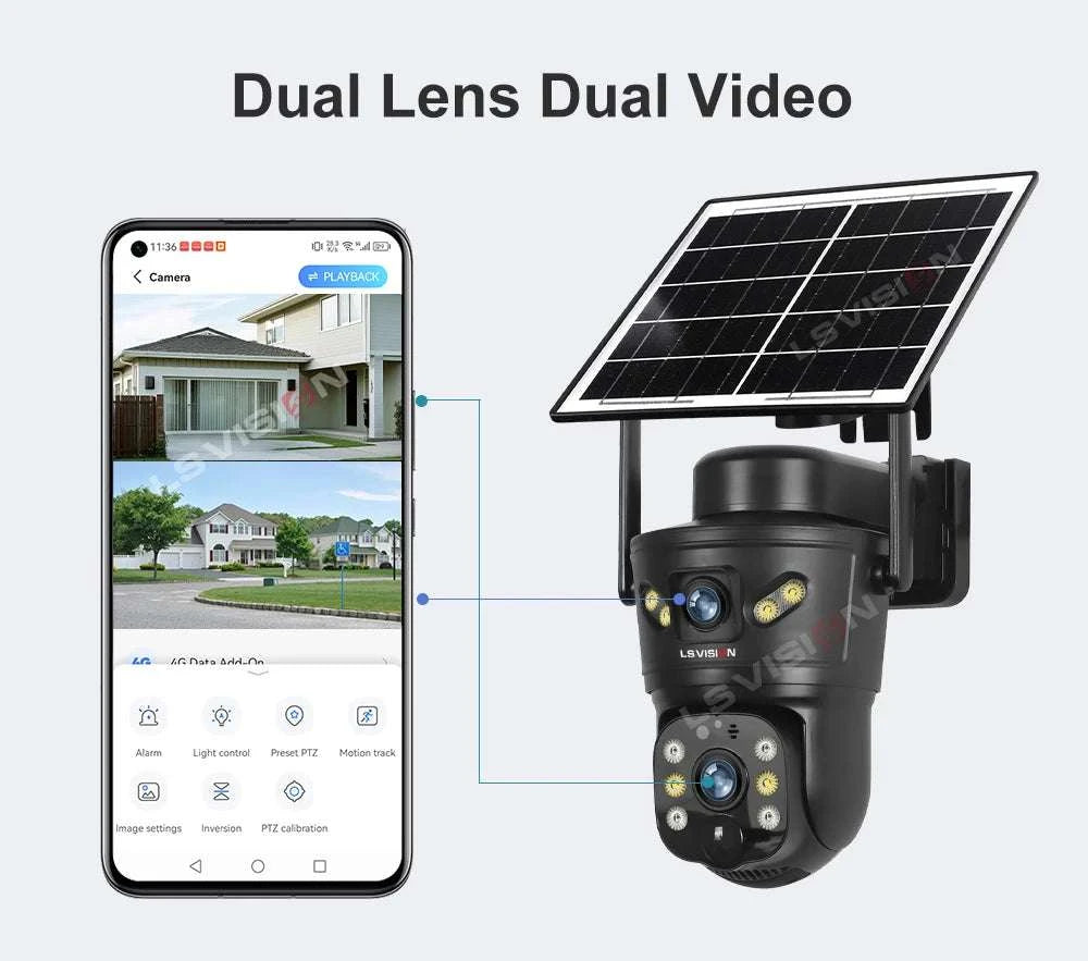 Solar Security Camera 8MP Dual Lens 4G/WiFi PTZ with Night Vision-4G Cam Add 128G / China Mainland