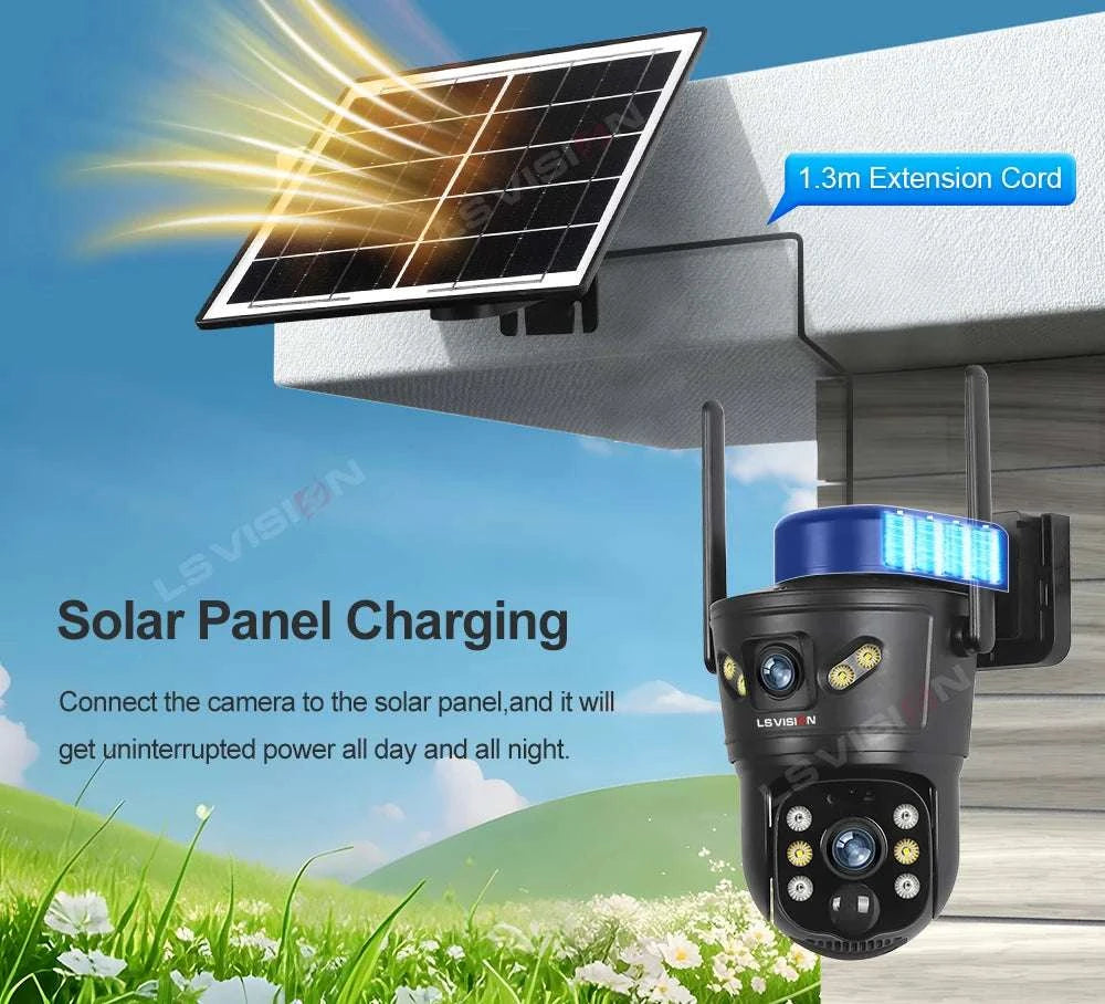 Solar Security Camera 8MP Dual Lens 4G/WiFi PTZ with Night Vision-4G Cam Add 128G / China Mainland