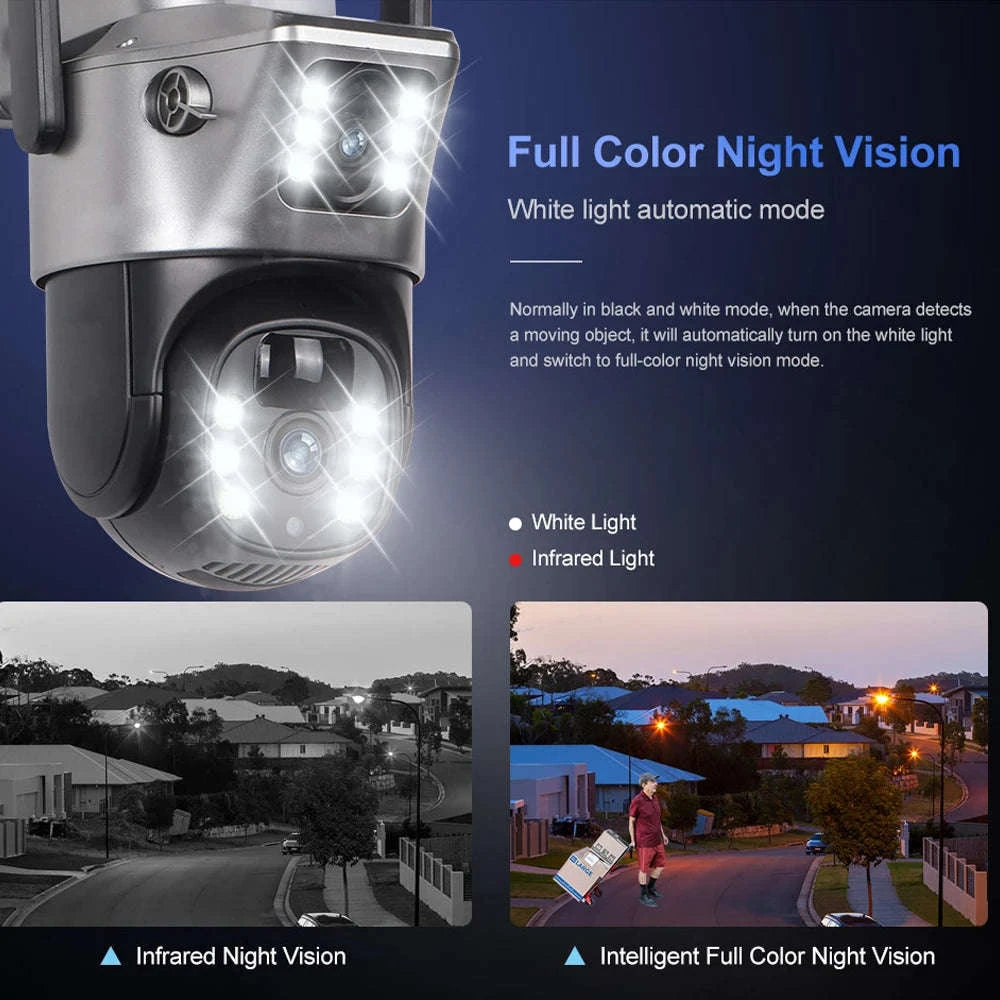 Solar Security Camera Dual Lens 8MP 4K Outdoor WiFi 4G-4G Cam 32GB Card
