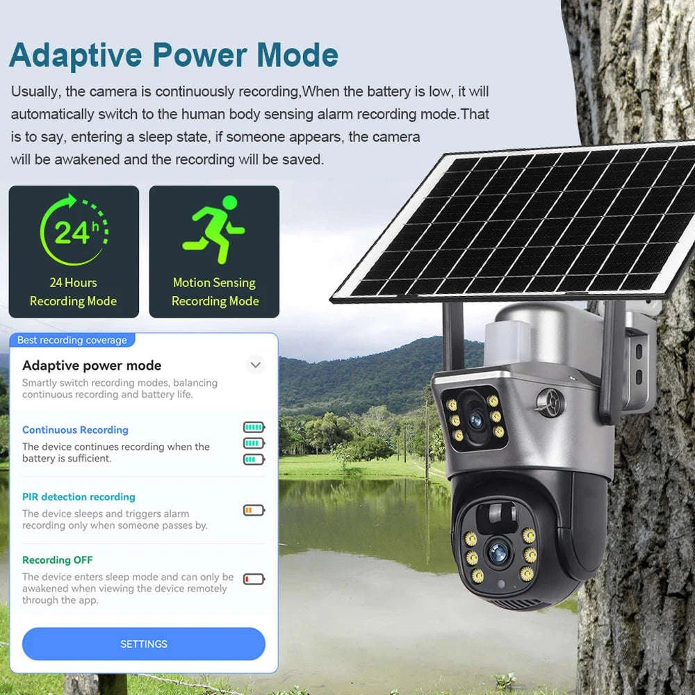 Solar Security Camera Dual Lens 8MP 4K Outdoor WiFi 4G-4G Cam 32GB Card