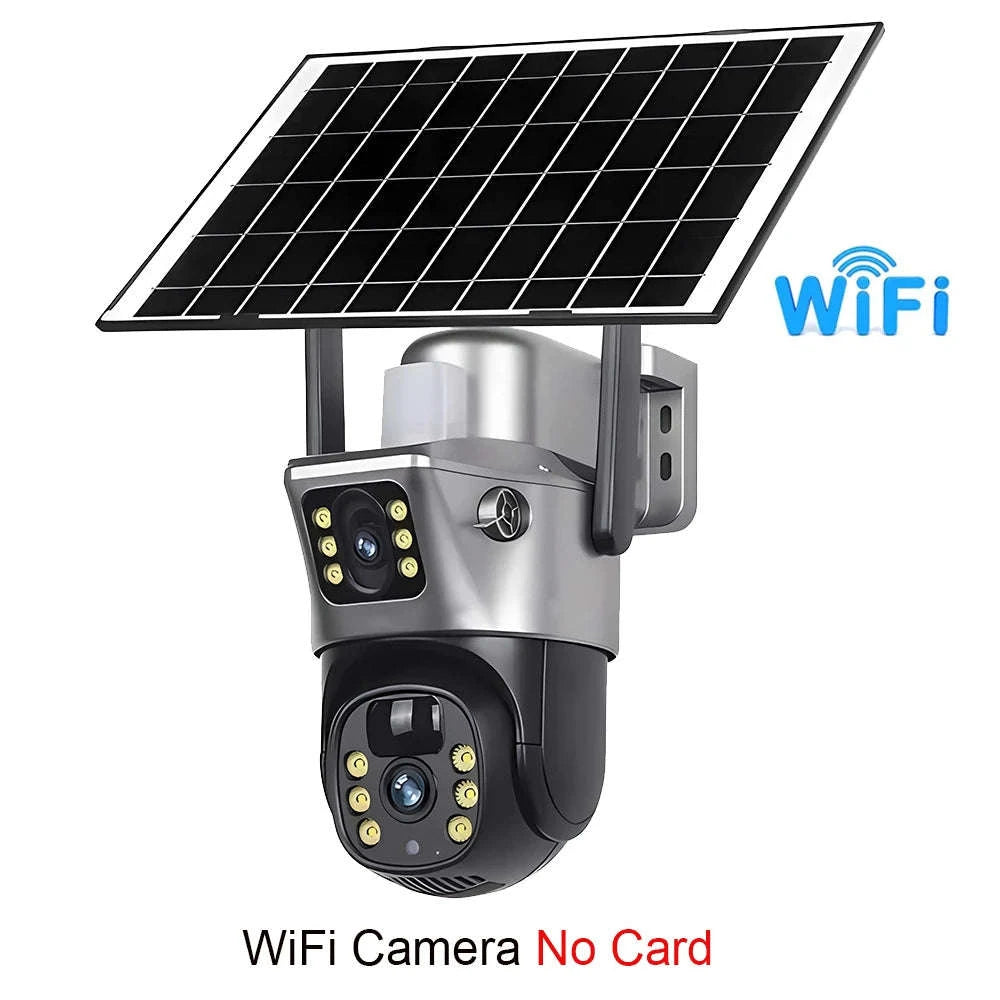 Solar Security Camera Dual Lens 8MP 4K Outdoor WiFi 4G-4G Cam 32GB Card